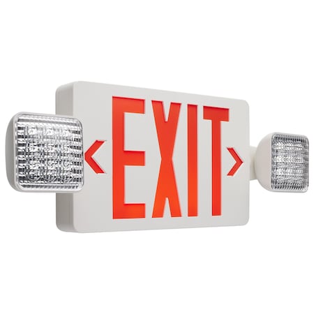 Nuvo Red Combo Exit Sign/Light - 90min Backup - Dual Head - 120/277V 67/121